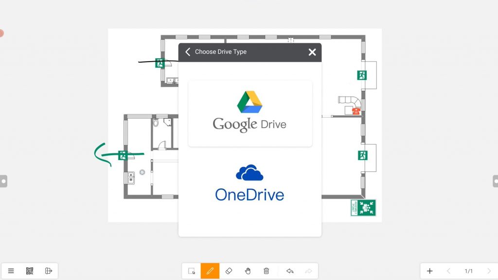 choosing Google Drive or Microsoft OneDrive on Meetboard app