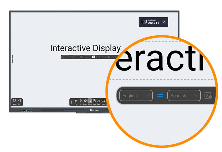 AG Neovo Meetboard 4 IFP6504E-AE 65'' Smart Board Meetboard app features translation function.