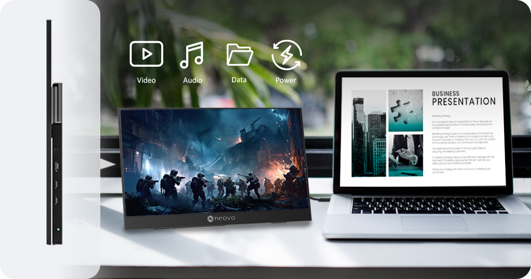 the portable monitor integrates USB-C full functions.